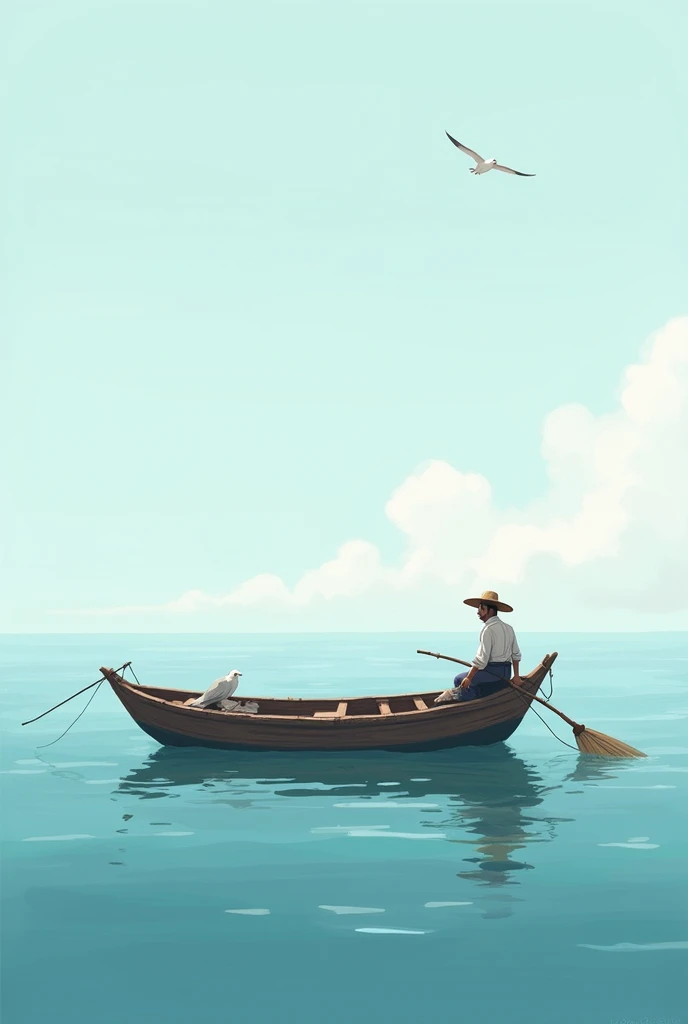 An illustration of the sea and a fishing boat in 2d in horizontal format 