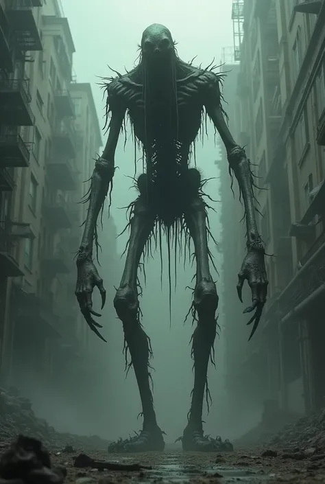 Generate superhuman horror entities with disproportionate limbs with a height of 2,5 mts