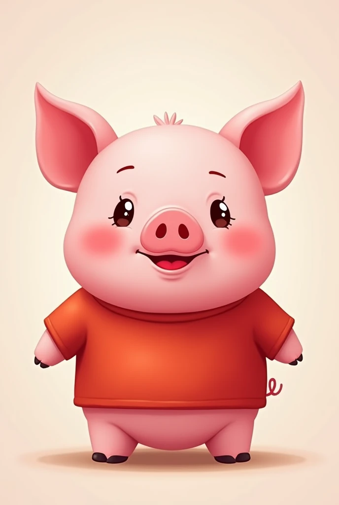 Make a pink pig, put on a red shirt. I want to get a little themed picture, but it is cute and attractive. Sweet round eyes. Pigs dont have to be very fat. I want to get a pigs face smiling without seeing teeth.