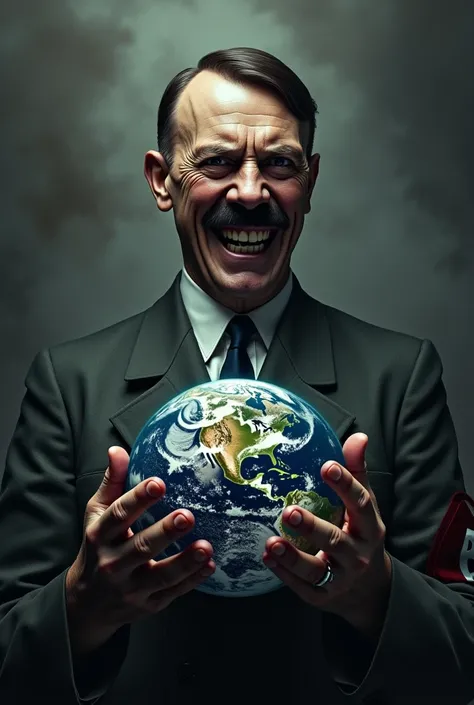 Nazi planet Earth ,  Hitler smiling with planet Earth in his hands