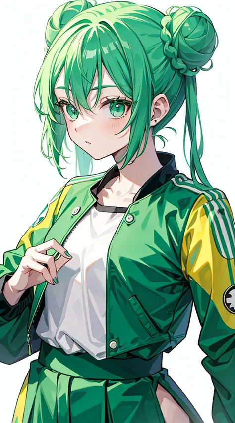 Double bun, Green hair, animesque, Contemporary art, minimalism, High quality