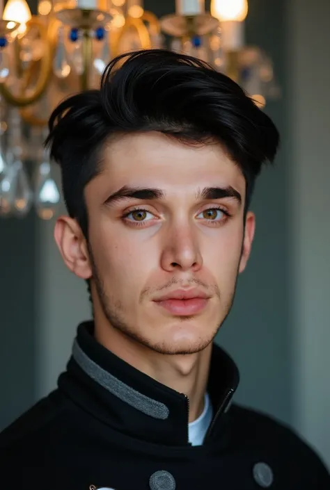 Tajik men 🇹🇯.A young man with a clean and fresh look, light skin tone, and symmetrical features.
Face: Oval-shaped face with prominent cheekbones, dark almond-shaped eyes, and defined eyebrows.
Hair: Short, dark black hair styled naturally.
Lips: Medium-si...