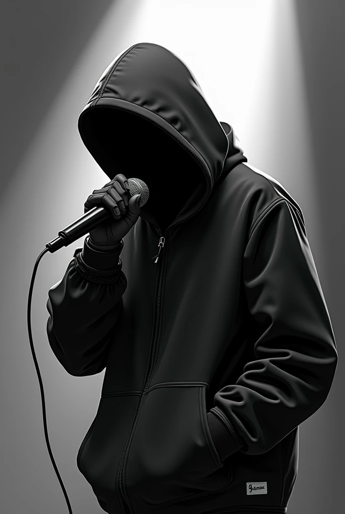 It generates a hooded rapper who cant see his face but is rapping with a microphone haslo animated style in black and white