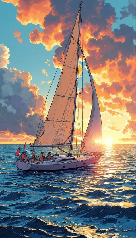 ２２００One sailboat of the year, sea, Wave,  VISUAL IMPACT , sunset,  EXQUISITE CONFIGURATION ,   GRAPHIC ILLUSTRATION