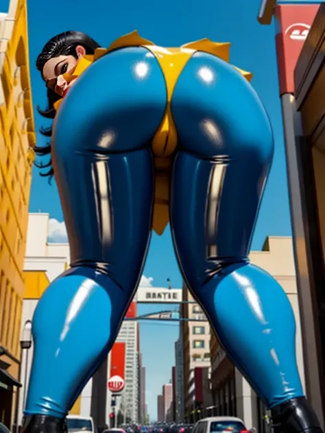 hot sexy giantess latex bikini,butt focus,ass,girl posing in the city