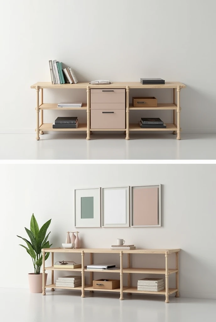 storage rack for goods that can become a table by folding it 