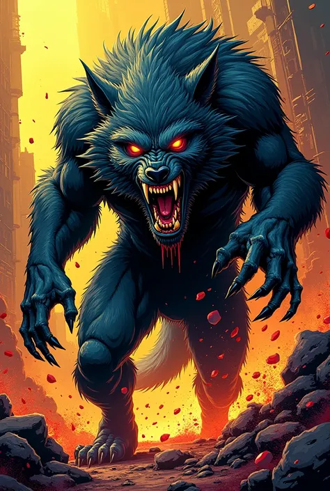 Create a bloodthirsty beast that doesnt look like a werewolf in a comic book version 
