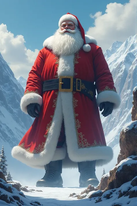 very tall santaclows taller then mountain in a christmas