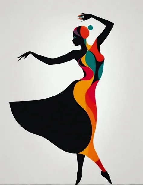 Negative Space Art, Optical Art. artistic graphic design, Black Background, Negative space in the form of a dancing womans body, Negative space is Pop art collage of Santa Claus.