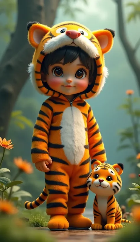 a  dressed as a tiger with a mini tiger