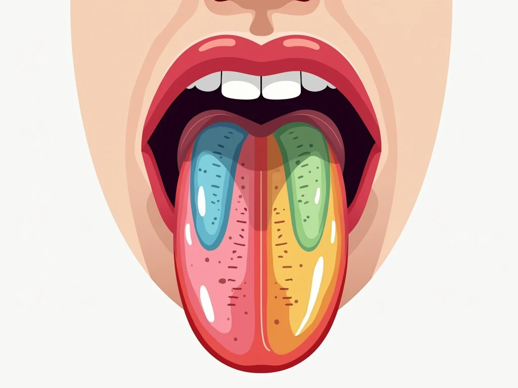 Make a vector photo of tongue that showing different color sign of different disease