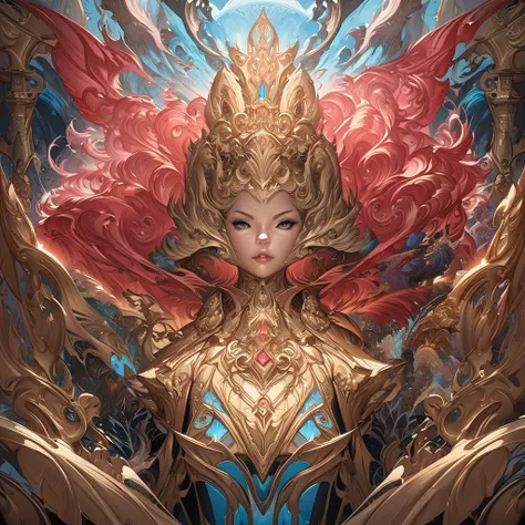 Top quality, full body, Portrait of a Spiritual Goddess,  complicated,  elegant ,  very detailed with crimson hair,  Digital Paint,  Art Station ,  Concept Art , smooth,  sharp concentration ,  illustrations,  Artgerm 、greg rutkowski、Alphonse Mucha、william...