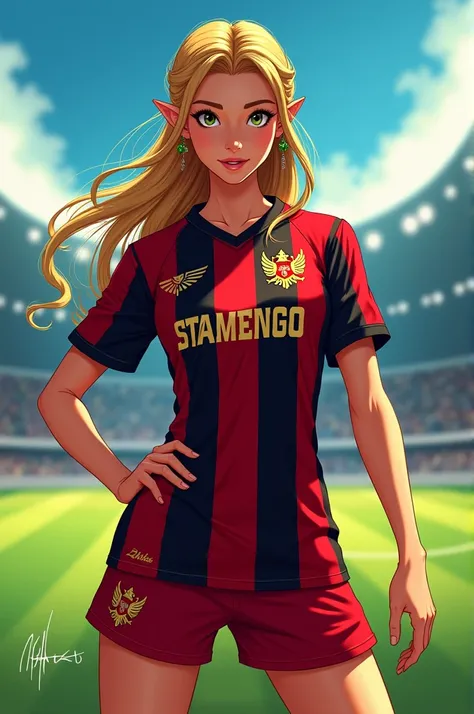 Link image of Zelda wearing the original Flamengo jersey 
