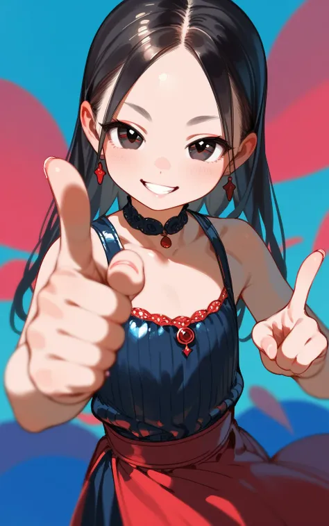 masterpiece,best quality,ultra-detailed,super detailed skin,perfect anatomy,detailed,beautiful detailed eyes,long hair,forehead,straight hair,black hair,black eyes,(loli:1.2),petite,flat chests,
naughty face,pointing,casual clothes,simple background, sketc...