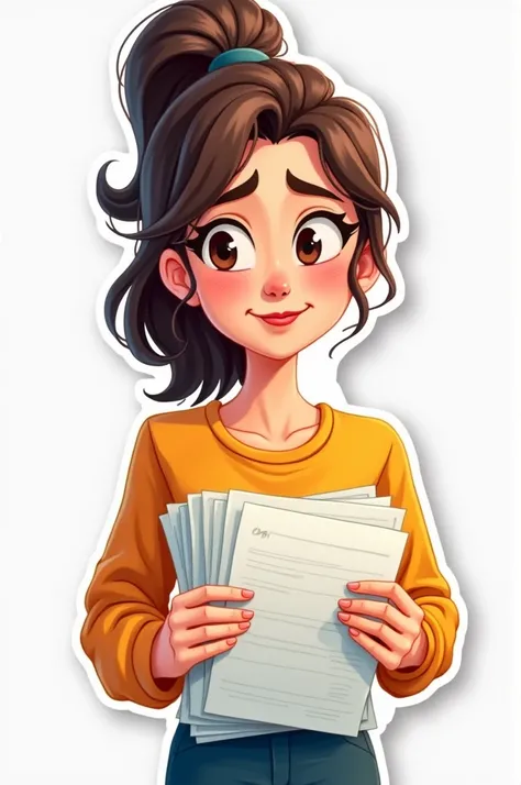 Create a moving sticker for an animated girl with documents in her hands