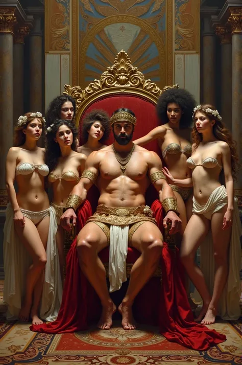 Roman Emperor Surrounded by a Harem of Naked Women of Different Ethnicities