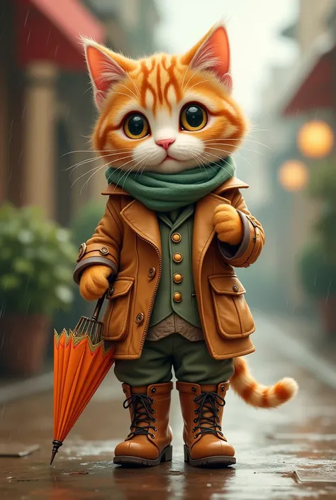 Cat character photo boots clad with umbrella companion