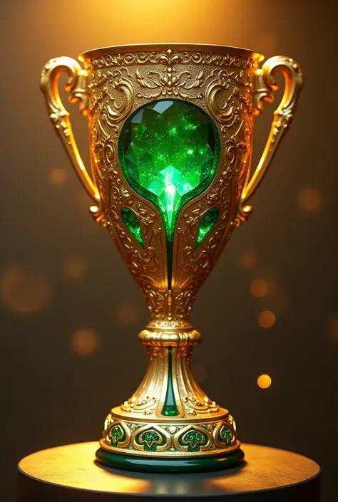 Soccer cup made of gold and green crystal