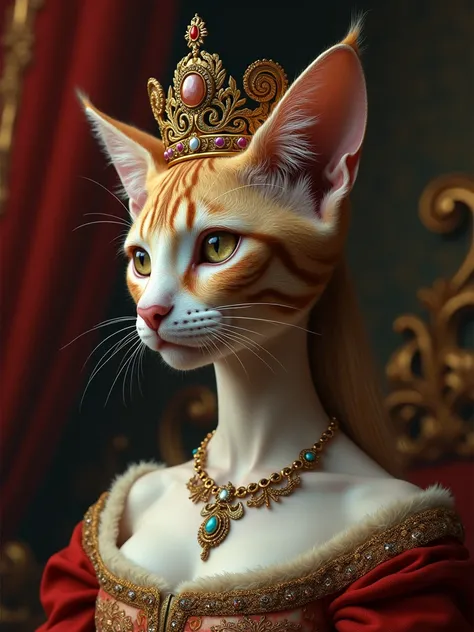 a portrait of a queen with the head of this cat 