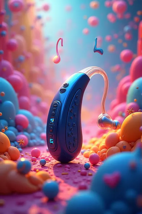 Hearing aid and many colors with musical notes