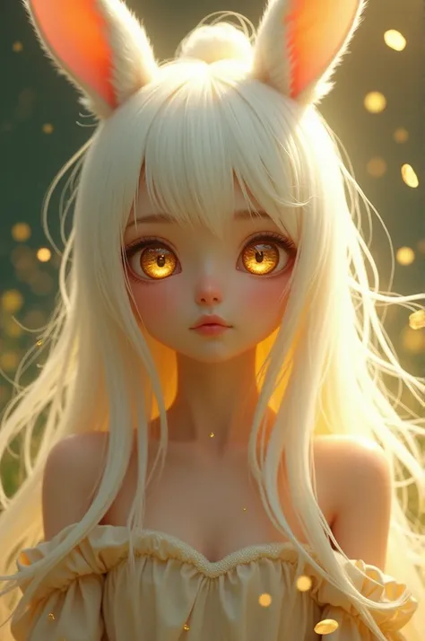 Rabbit girl, golden white hair, golden eyes 