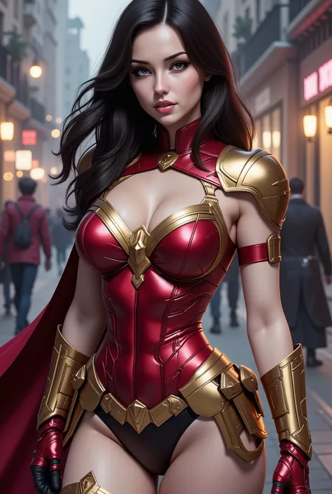 Comic style, masterpiece, hourglass bodyshape, best quality, official art, extremely detailed CG unity 8k wallpaper,absurdres,8k resolution, exquisite facial features, prefect face, Cinematic Lighting, dynamic lighting, volumetric lighting maximalist photo...