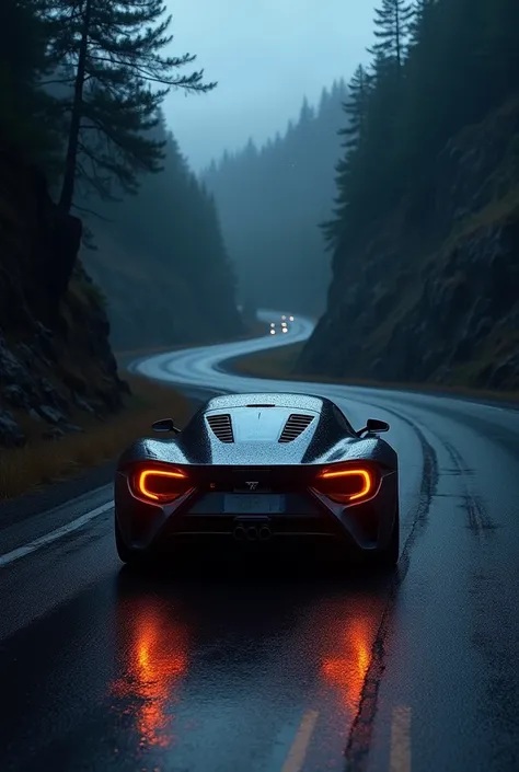 Car on dark road at night