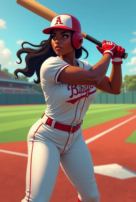 Female black baseball player with curves