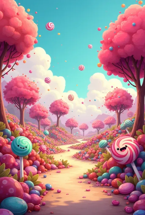 Create a variety of candy backgrounds in a cute comic style, 2D