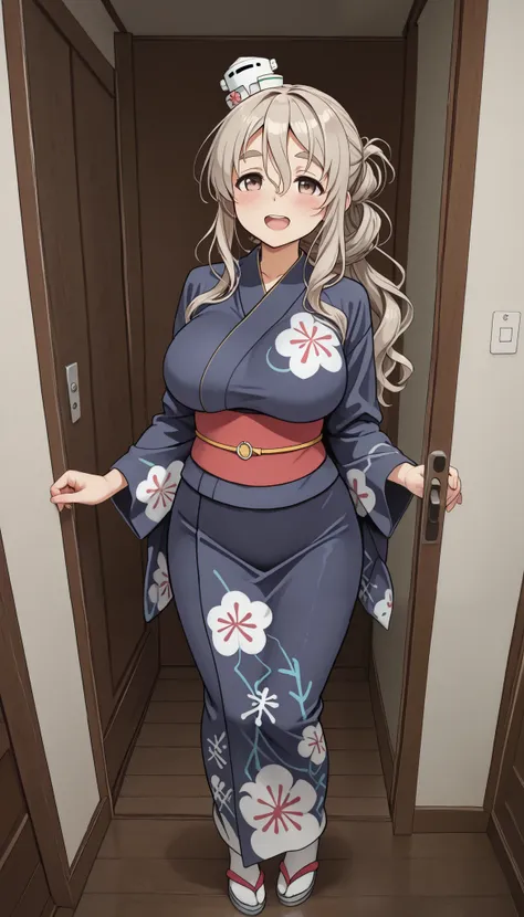 score_9, score_8_up, score_7_up, score_6_up, score_5_up, score_4_up、solo focus,large breasts,,pola（kancolle）,silver blonde hair,,,solo,
,,,,smile,.open mouth,.,narrow waist,indoor,kimono,folded hair,japanese clothes ,kimono,standing