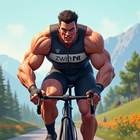  Muscle cyclist with the name of her sponsor: Zwift NL 