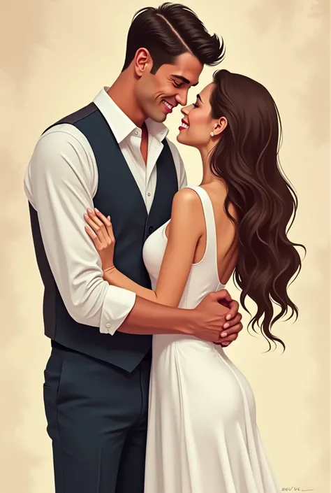 a cartoon of a man and a woman hugging each other in a white dress, novel cover, in digital illustration style, Cartoon style illustration, Digital Cartoon Painting Art ,  digital cartoon art , digital art of a elegant, pose,  digital cartoon painting , po...