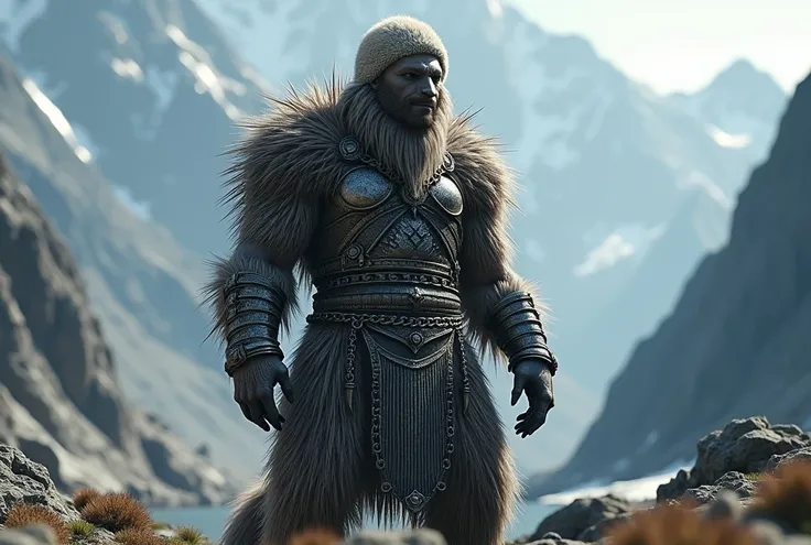 a (((humanoid porcupine creature))) in ((chain mail armor)) with an sheepskin hat, standing in a mountainous landscape, (best quality,4k,8k,highres,masterpiece:1.2),ultra-detailed,(realistic,photorealistic,photo-realistic:1.37),highly detailed armor, intri...