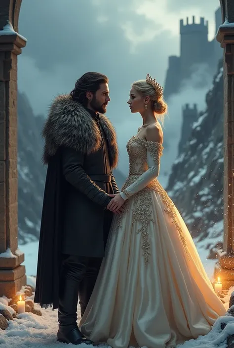 Taylor Swift wearing a princess dress together with Jon Snow in game of thrones universe