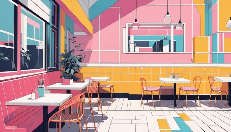  An atmosphere like an 80s magazine illustration 　 Analog Color Themes 　casual everyday life　The beauty of lines and minimal expression　Stylish and urban impression　Cafe