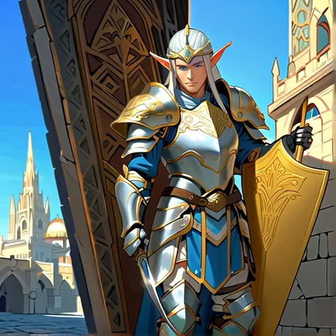 Masterpiece, High Resolution, HD, High Quality, Best Quality, High Details, Super Detailed. High fantasy genre, fantasy artwork. “Dungeons and Dragons aesthetic”. Multiple views.
{{(A male sun-elf soldier of 400-years-old:(fair skin. Blue eyes. Matured mal...