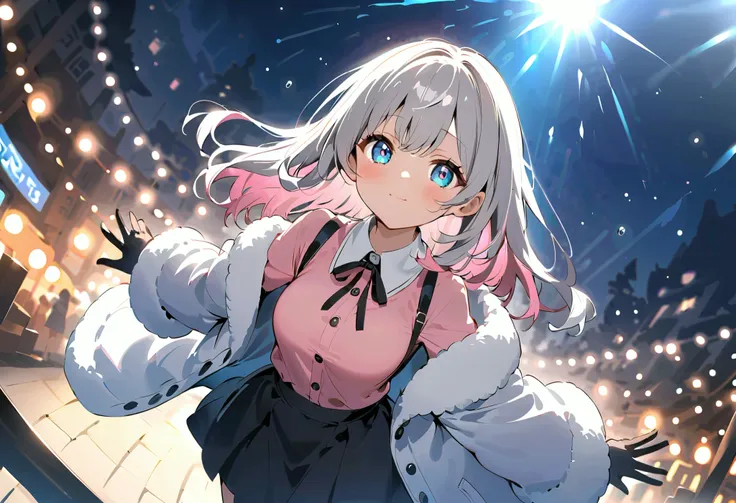 tears、cry、暗闇と美しい starry sky 、 sad face 、Contrast between darkness and illumination、Crying and laughing、Overall darker 、 sad face、 sad expression 、 Sad Expression 、Profile gazing into the distance、 starry sky を looks up、gloves、 scarf、White Breath、 starry sk...