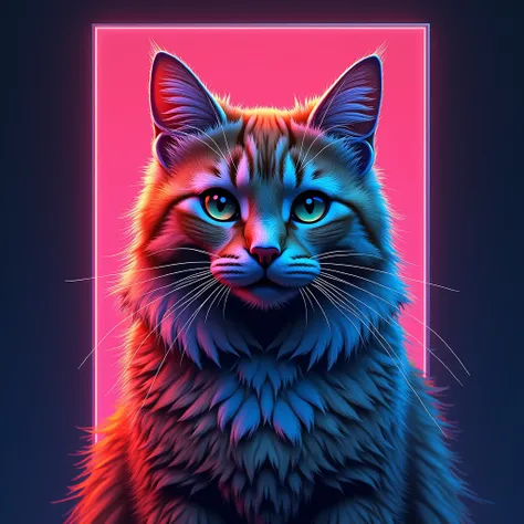 painting of a cat with a colorful face and long whiskers, beautiful neon cats,  Digital Paint  very detailed with crimson hair, cat.  Digital Paint, Detailed painting 4k, 4k  very detailed with crimson hair   frame position  ,  very detailed with crimson h...