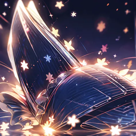 A book placed on a table、 Snowflakes 、Night Sky