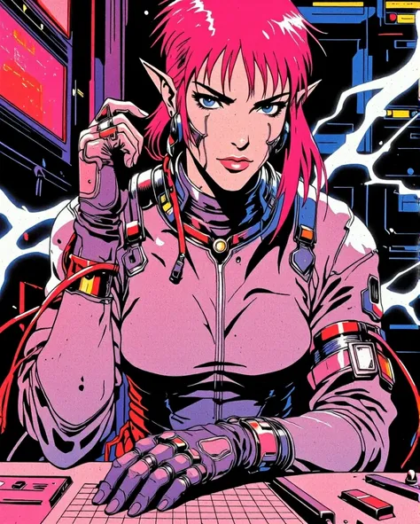 Art style by H. R. Giger, Art Style by Moebius, 


"Cyberpunk Hacker in Neon Streams": A mesmerizing abstract painting captures the energy of a 23-year-old Japanese hacker, displaying both skill and rebellion. She is depicted at a cluttered desk with her p...