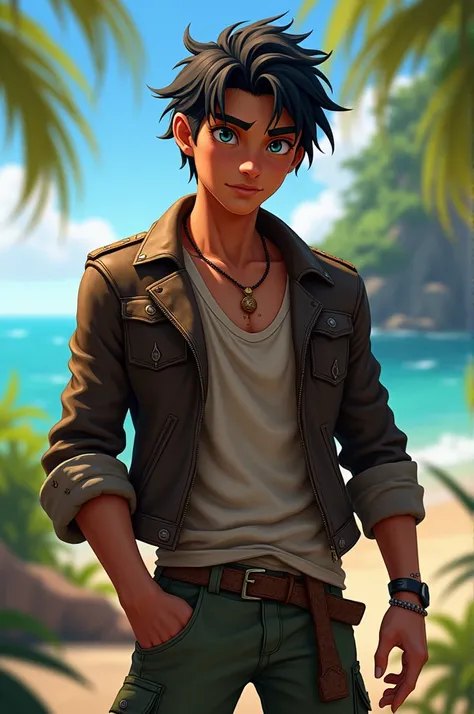 Kotu the Kakamora from Moana 2 as a twenty-year-old human version and handsome rebel boy.