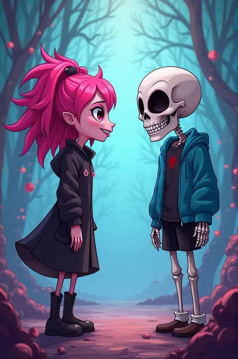 Jinx from arcane talking to sans the skeleton