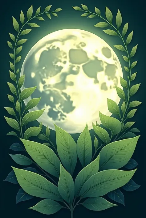 a moon design with natural leaves,give me vector