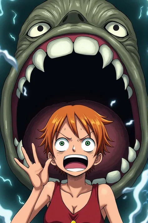 Nami being eaten by Luffy