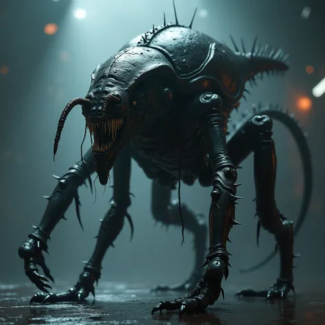  Their appearance is a mix of biology and technology ,  with a terrifying and threatening design . her skin is black,  moist and shiny ,  similar to a hardened insect exoskeleton ,  with organic textures and biomechanical details .  The head is elongated a...