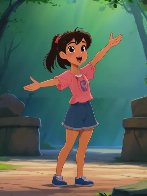 a cute girl, (t-pose) singing,cartoon,j_cartoon,