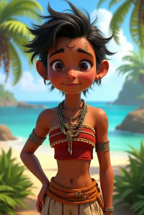 Kotu the Kakamora from Moana 2 in a twenty-year-old human version.