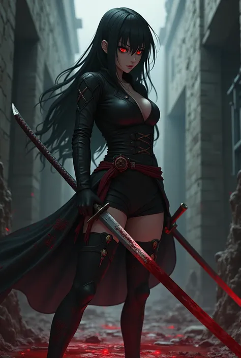 Akamedo anime akame ga kill, ((details)), realistic, katana, blood 