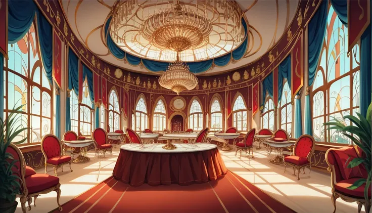 restaurant or restaurant table and chair set with wallpaper, Cream colored room, background of a golden Ballroom, Ballroom background,  royal interior ,  Fine Dining,  elegant interior ,  empty jazz cafe,  stockイラスト, interior background , interior backgrou...