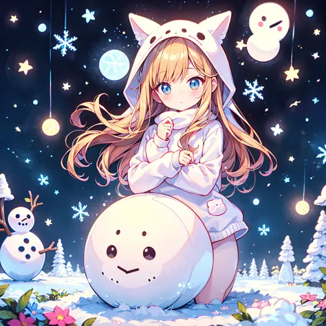 A cute little  who came in a snowman kigurumi、